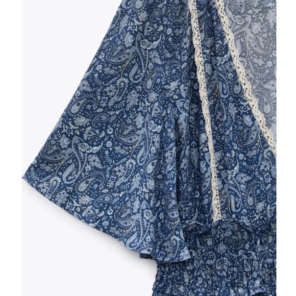 Zara Floral-Print Flutter-Sleeve Smocked-Waist Ruffled Midi Dress Small - Picture 4 of 9